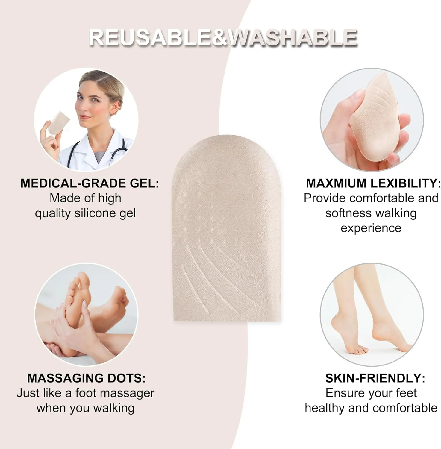 2 Pairs 3 Layers Medial & Lateral Heel Wedge Silicone Insoles - Corrective Adhesive Shoe Inserts for Foot Alignment, Knock Knee Pain, Bow Legs, Osteoarthritis for Men and Women(Large)