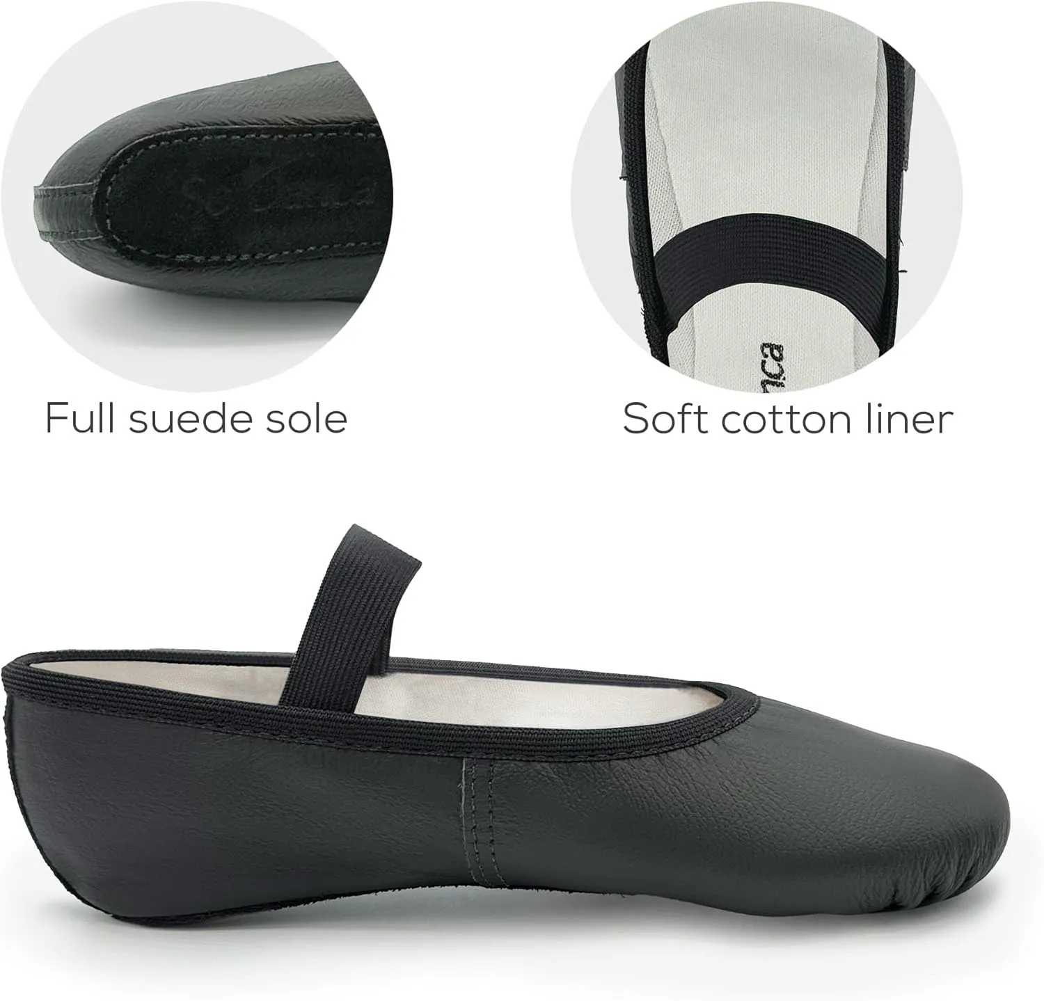 Adult Leather Ballet Shoes, Elastic Casing, Full Sole Slipper, Brittany - SD69L