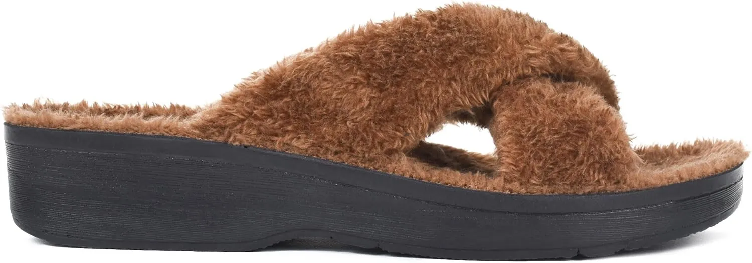 AEROTHOTIC Soft Fuzzy Slippers Outdoor and Indoor with Non-Slip Sole Stylish Straps Comfortable Womens Slippers Open Toe Home Travel Vacation Wear