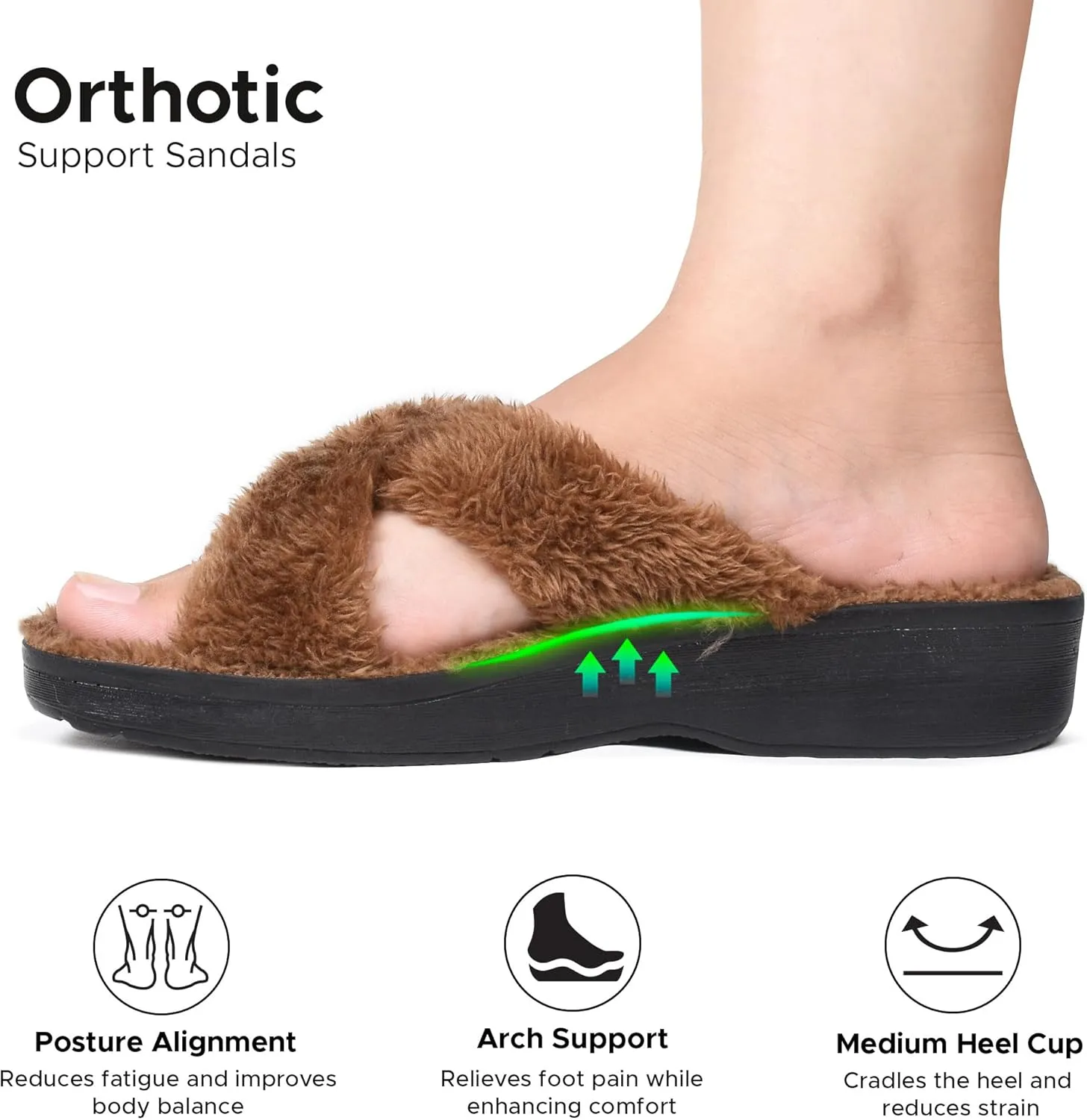 AEROTHOTIC Soft Fuzzy Slippers Outdoor and Indoor with Non-Slip Sole Stylish Straps Comfortable Womens Slippers Open Toe Home Travel Vacation Wear
