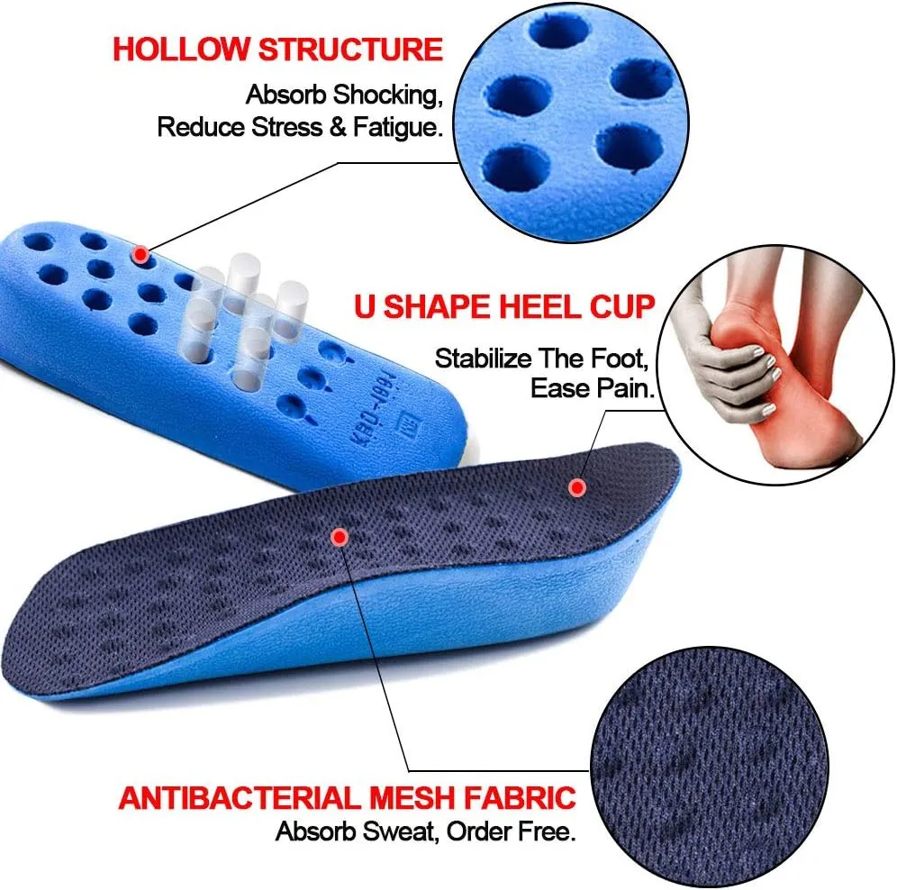 Ailaka Height Increase Insoles (Can be Worn in Socks), Arch Support Half Inserts Shock Absorption Heel Lifts Cushion Pads for Men & Women (Large)