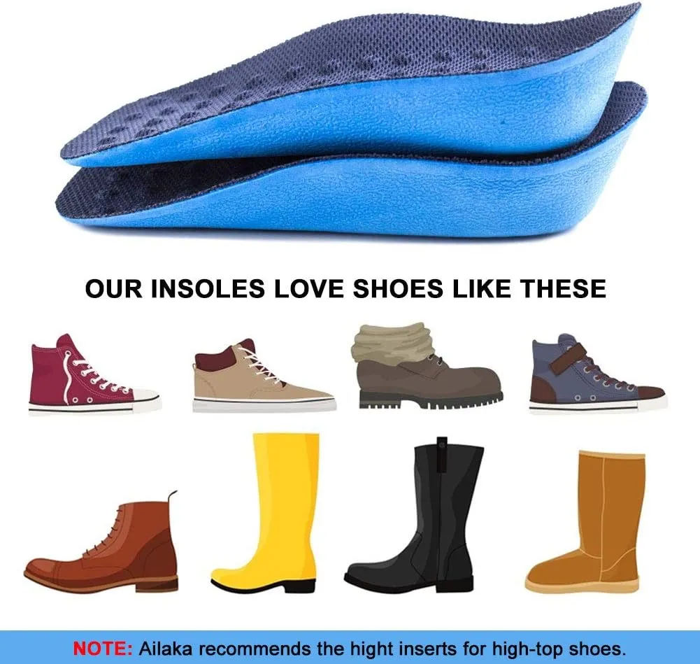 Ailaka Height Increase Insoles (Can be Worn in Socks), Arch Support Half Inserts Shock Absorption Heel Lifts Cushion Pads for Men & Women (Large)