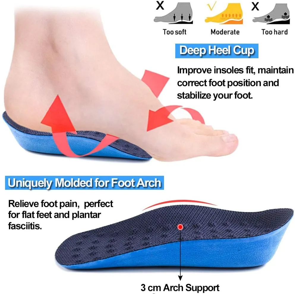 Ailaka Height Increase Insoles (Can be Worn in Socks), Arch Support Half Inserts Shock Absorption Heel Lifts Cushion Pads for Men & Women (Large)