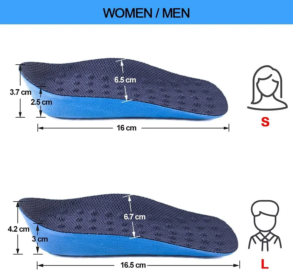 Ailaka Height Increase Insoles (Can be Worn in Socks), Arch Support Half Inserts Shock Absorption Heel Lifts Cushion Pads for Men & Women (Large)
