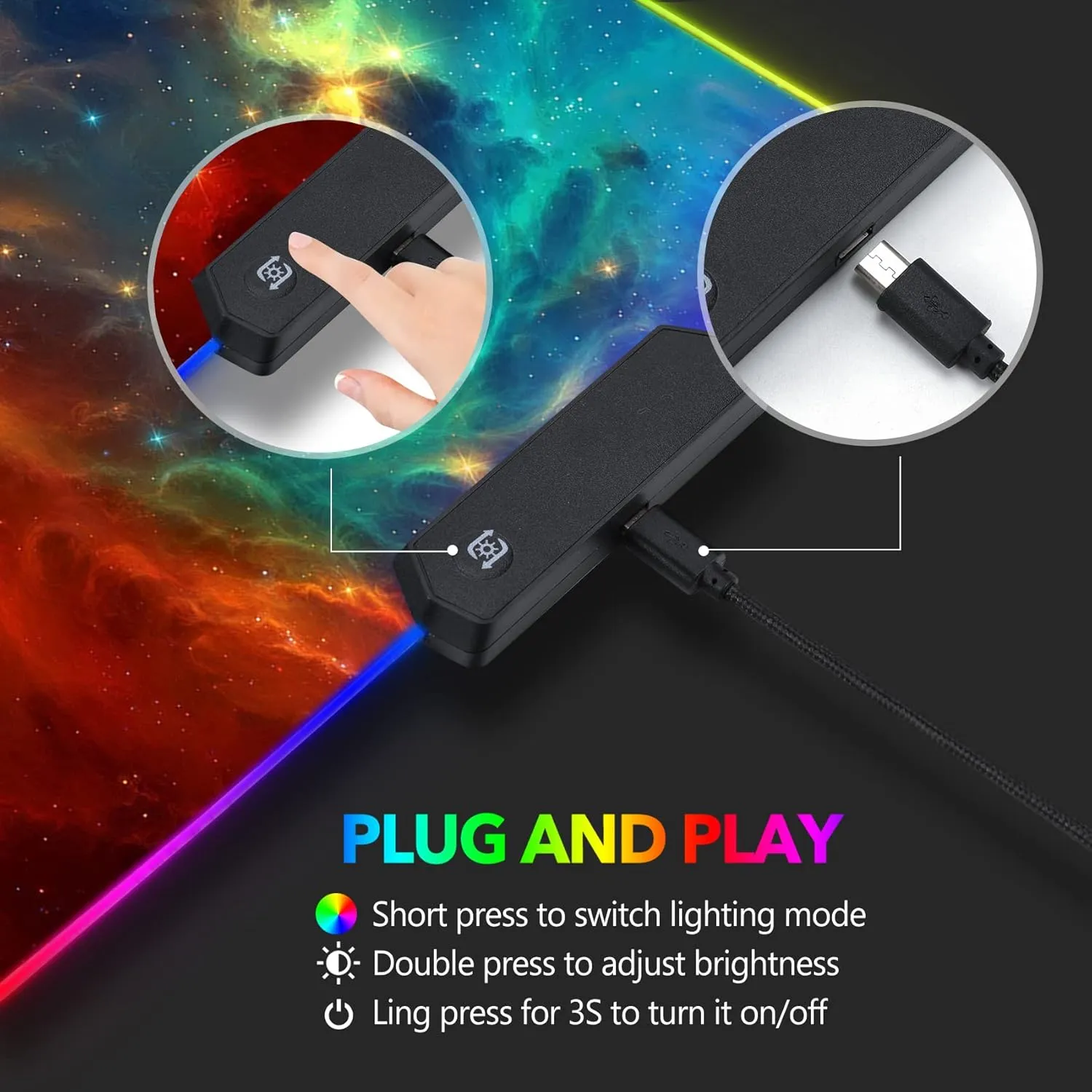 AIMSA Large RGB Gaming Mouse Pad, Keyboard Mousepad Led Extended 35.4 x 15.8 inch Non-Slip Rubber Base with 14 Lighting Modes, Big Desk Mat Waterproof, Galaxy Nebula
