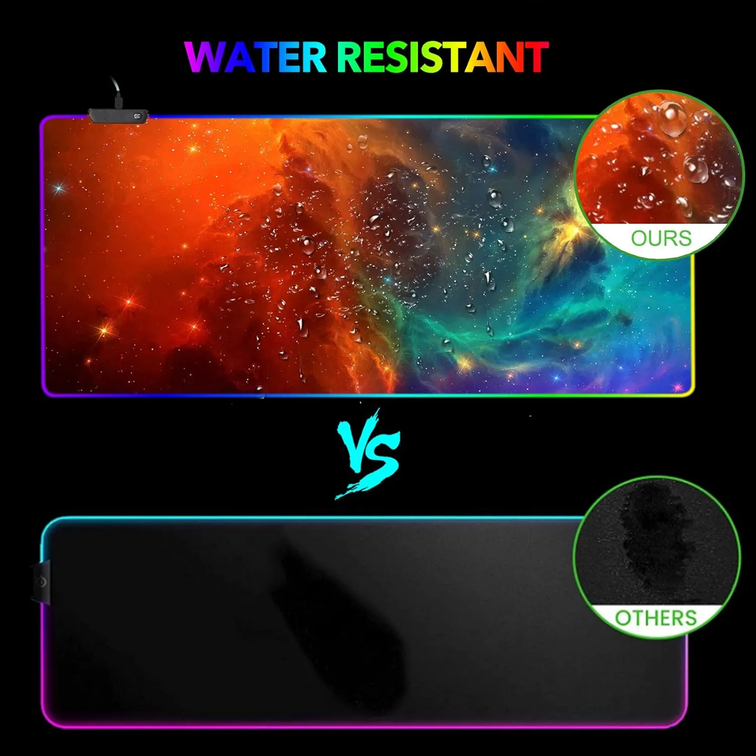 AIMSA Large RGB Gaming Mouse Pad, Keyboard Mousepad Led Extended 35.4 x 15.8 inch Non-Slip Rubber Base with 14 Lighting Modes, Big Desk Mat Waterproof, Galaxy Nebula