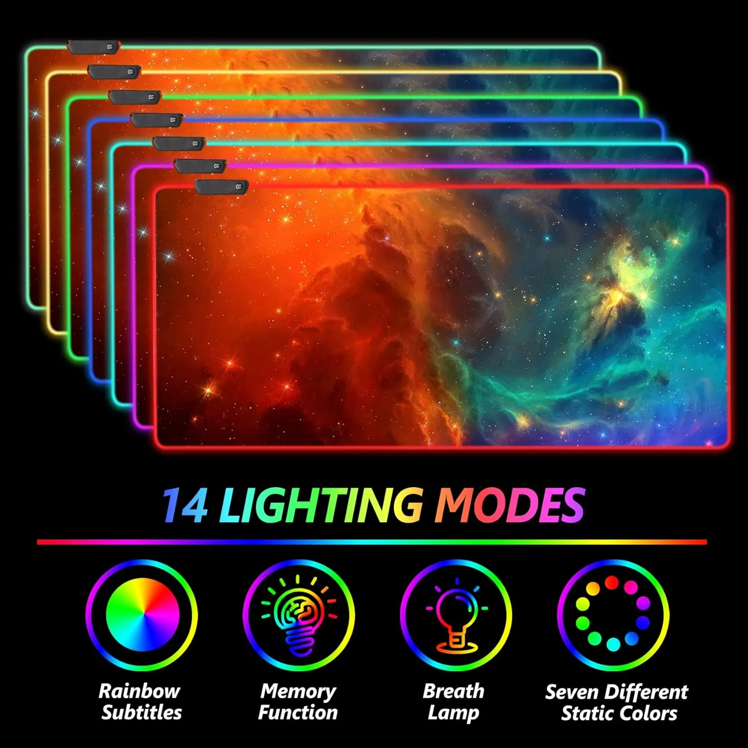 AIMSA Large RGB Gaming Mouse Pad, Keyboard Mousepad Led Extended 35.4 x 15.8 inch Non-Slip Rubber Base with 14 Lighting Modes, Big Desk Mat Waterproof, Galaxy Nebula
