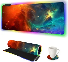 AIMSA Large RGB Gaming Mouse Pad, Keyboard Mousepad Led Extended 35.4 x 15.8 inch Non-Slip Rubber Base with 14 Lighting Modes, Big Desk Mat Waterproof, Galaxy Nebula