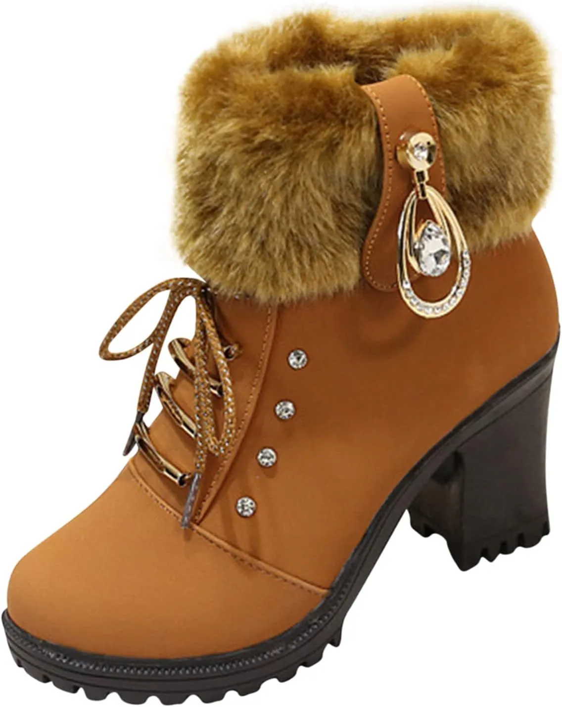 Aniywn Ankle Boots,Women Winter Chunky High Heels Boots Fall Combat Lace Up Booties Platform Shoes
