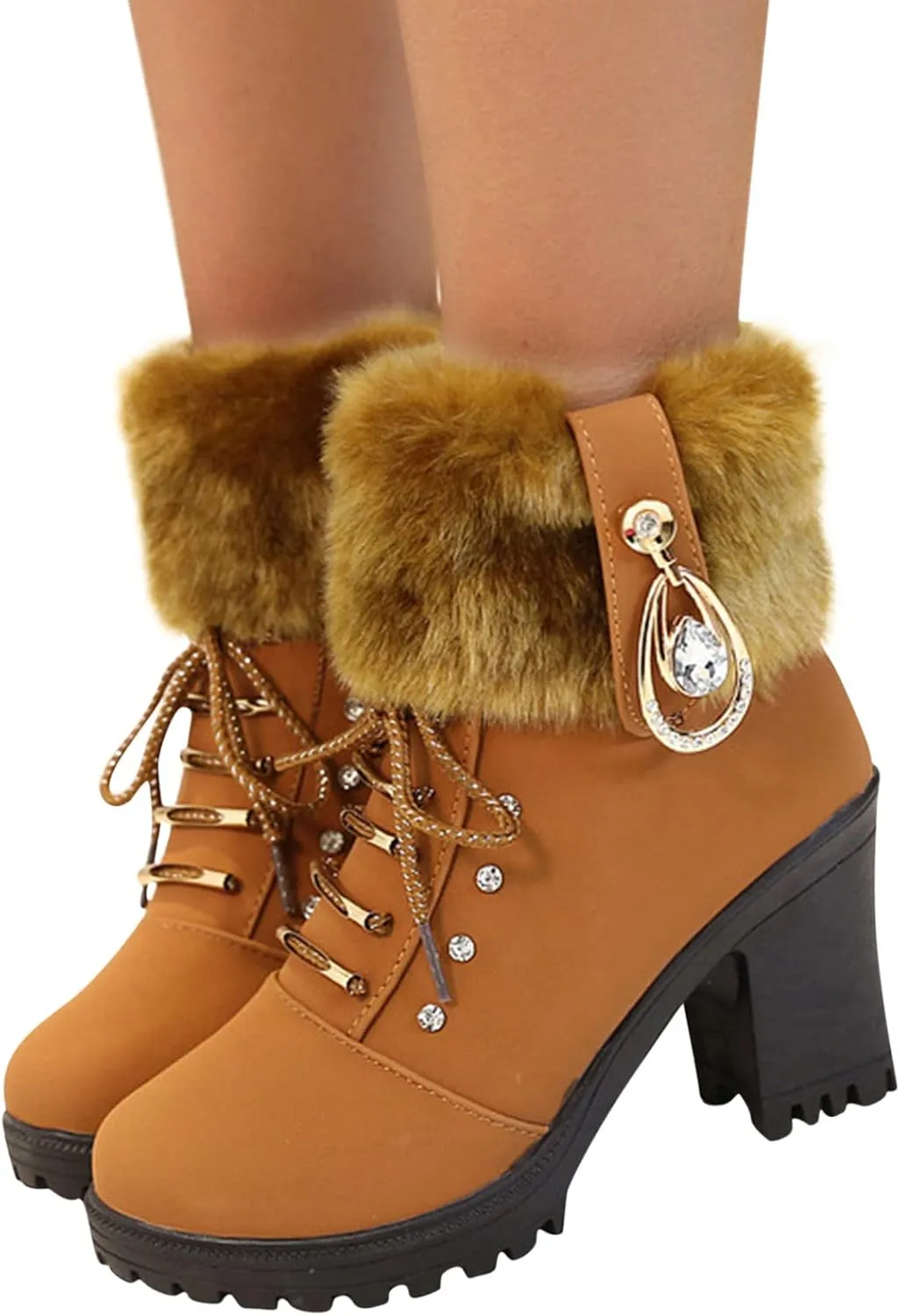 Aniywn Ankle Boots,Women Winter Chunky High Heels Boots Fall Combat Lace Up Booties Platform Shoes