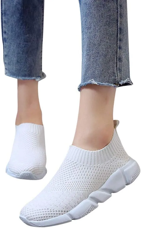 Aniywn Women's Sports Shoes Breathable Mesh Flat Running Shoes Casual Slip On Walking Shoes Lightweight Sneakers