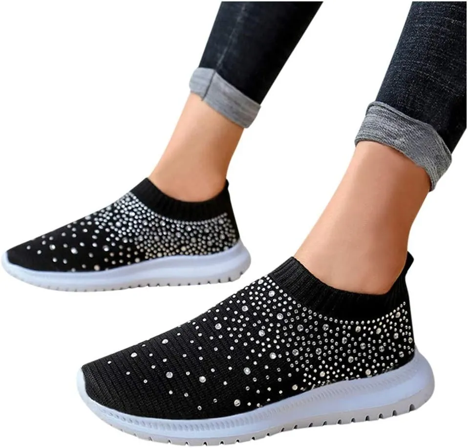 Aniywn Women's Sports Shoes Breathable Mesh Flat Running Shoes Casual Slip On Walking Shoes Lightweight Sneakers