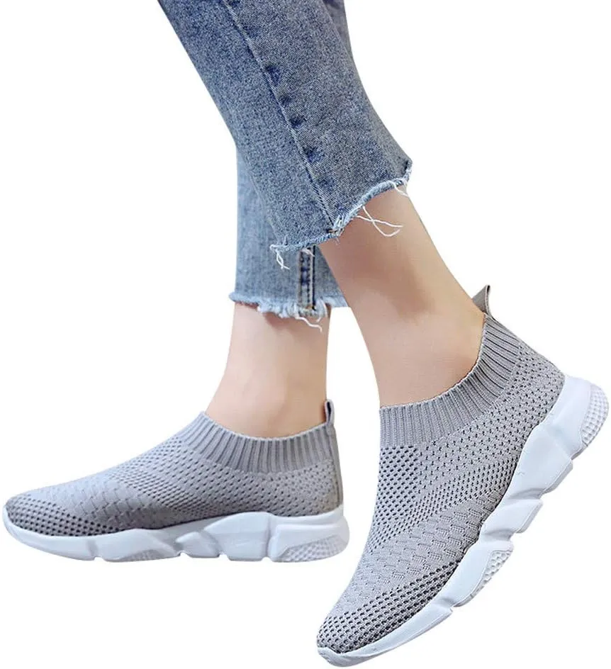Aniywn Women's Sports Shoes Breathable Mesh Flat Running Shoes Casual Slip On Walking Shoes Lightweight Sneakers