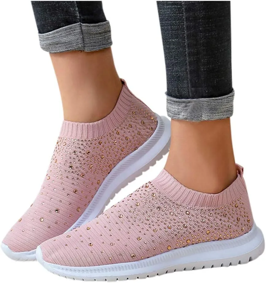 Aniywn Women's Sports Shoes Breathable Mesh Flat Running Shoes Casual Slip On Walking Shoes Lightweight Sneakers