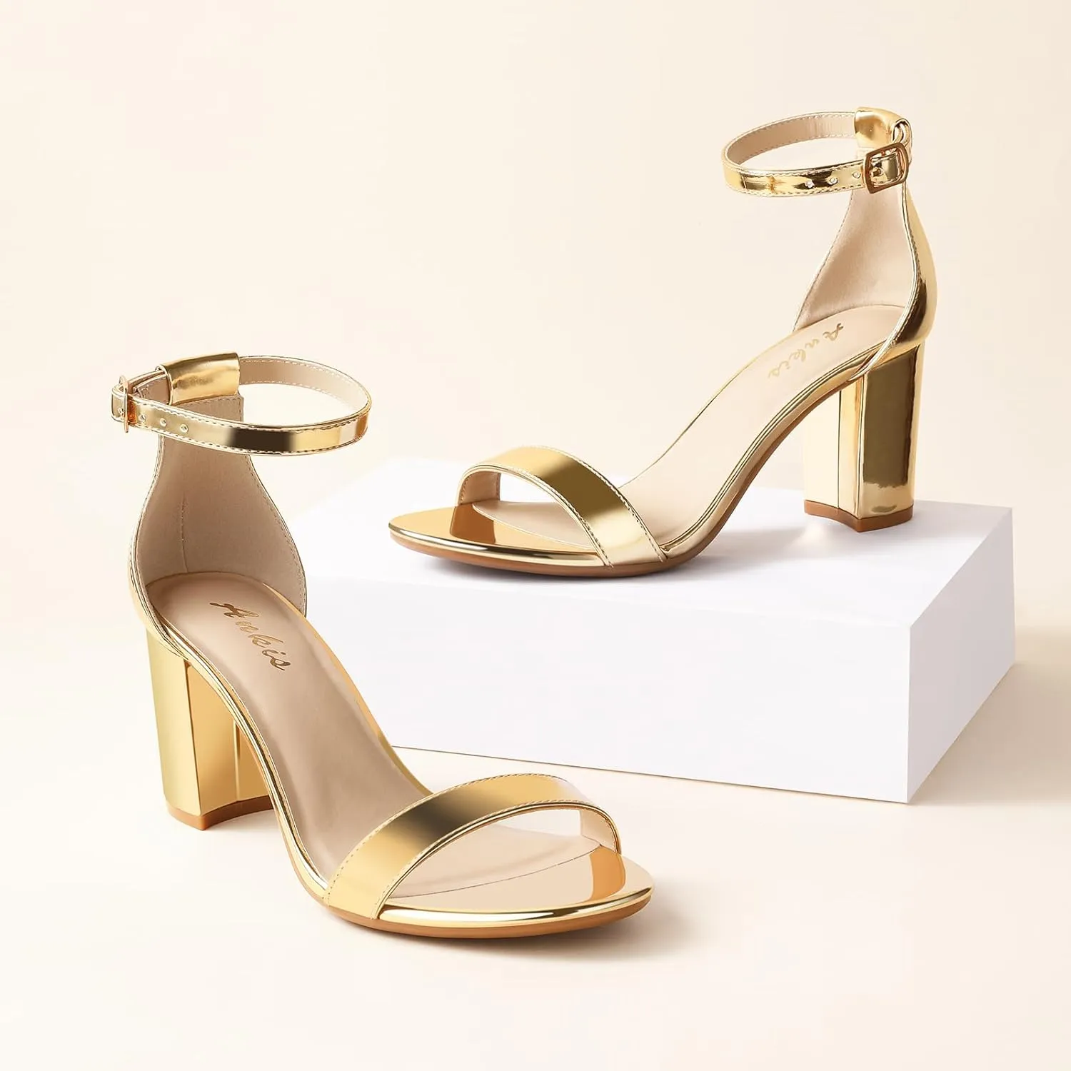 Ankis Heels for Women Open Toe Ankle Strap Chunky Heel Sandals 2.75 Inch