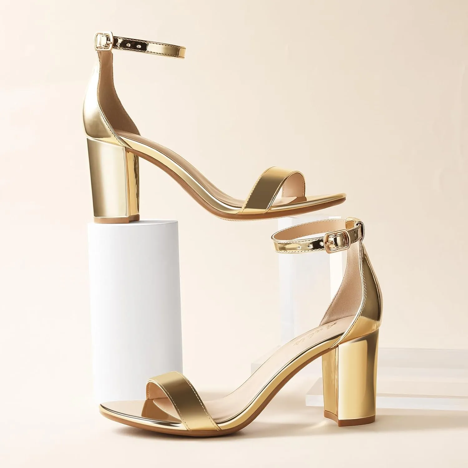 Ankis Heels for Women Open Toe Ankle Strap Chunky Heel Sandals 2.75 Inch