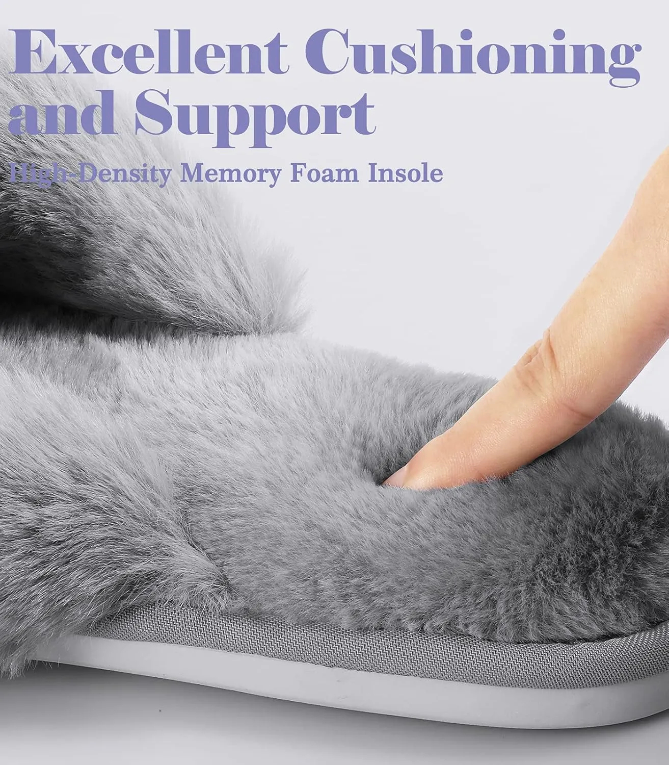 Ankis Womens Fuzzy Memory Foam Slippers Cross Band Cozy Plush Home Slippers Fluffy Furry Open Toe House Shoes Indoor Outdoor Slide Slipper