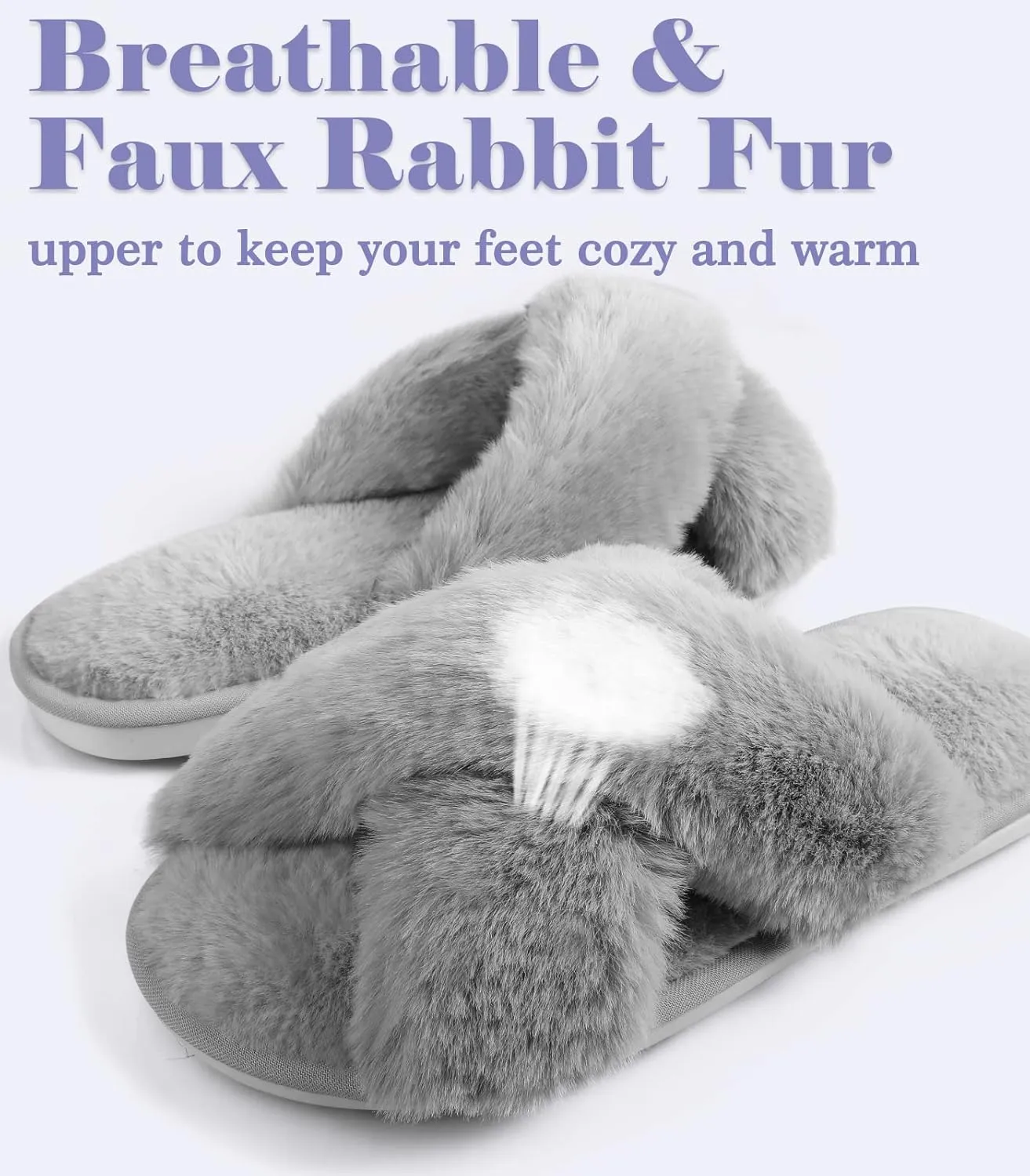 Ankis Womens Fuzzy Memory Foam Slippers Cross Band Cozy Plush Home Slippers Fluffy Furry Open Toe House Shoes Indoor Outdoor Slide Slipper