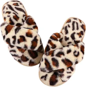 Ankis Womens Fuzzy Memory Foam Slippers Cross Band Cozy Plush Home Slippers Fluffy Furry Open Toe House Shoes Indoor Outdoor Slide Slipper