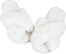 Ankis Womens Fuzzy Memory Foam Slippers Cross Band Cozy Plush Home Slippers Fluffy Furry Open Toe House Shoes Indoor Outdoor Slide Slipper