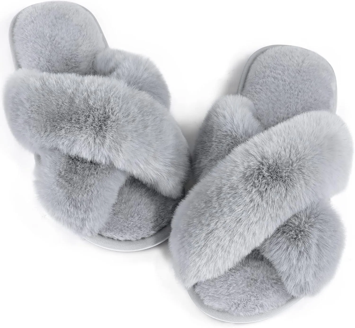 Ankis Womens Fuzzy Memory Foam Slippers Cross Band Cozy Plush Home Slippers Fluffy Furry Open Toe House Shoes Indoor Outdoor Slide Slipper