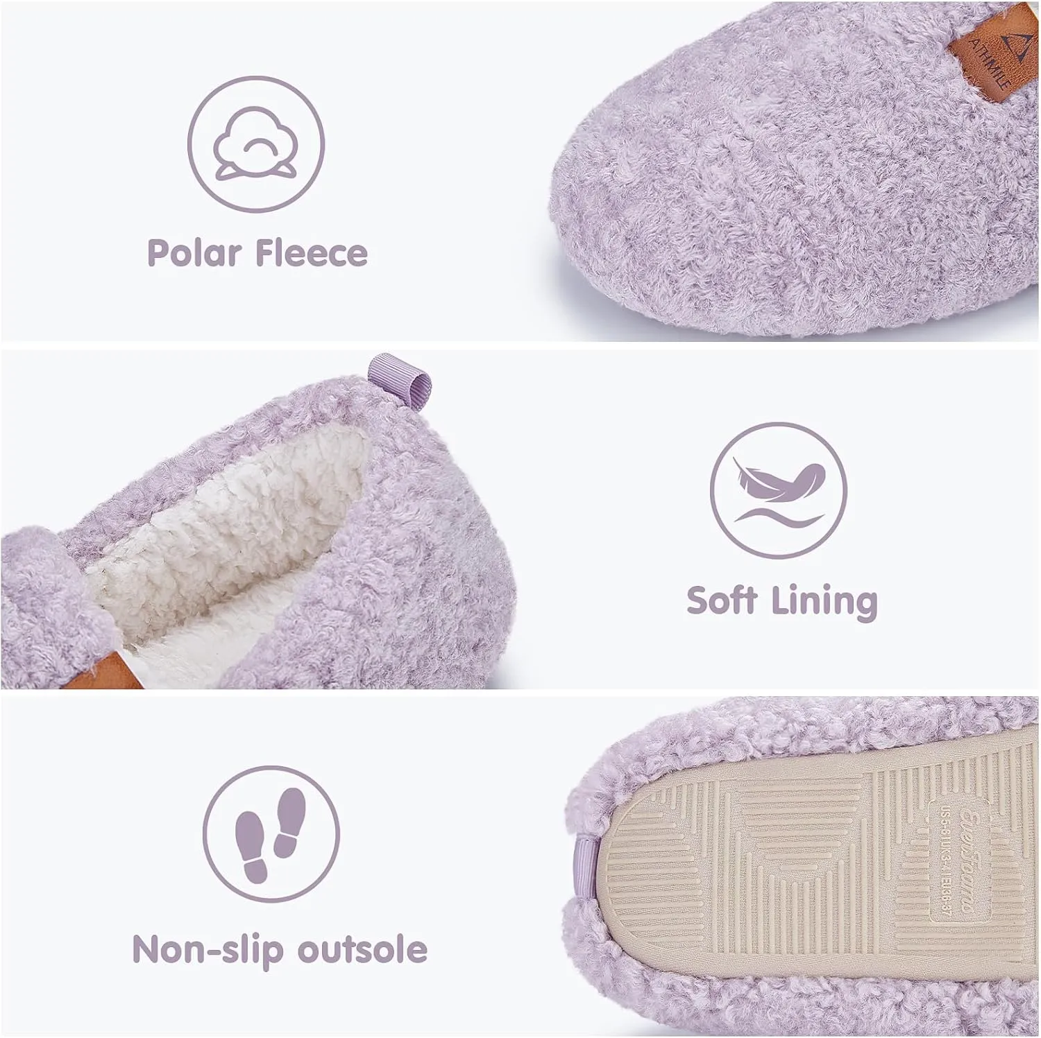 ATHMILE Women's Slippers Fuzzy Curly House Slippers Memory Foam Loafer with Polar Fleece Lining Indoor Outdoor