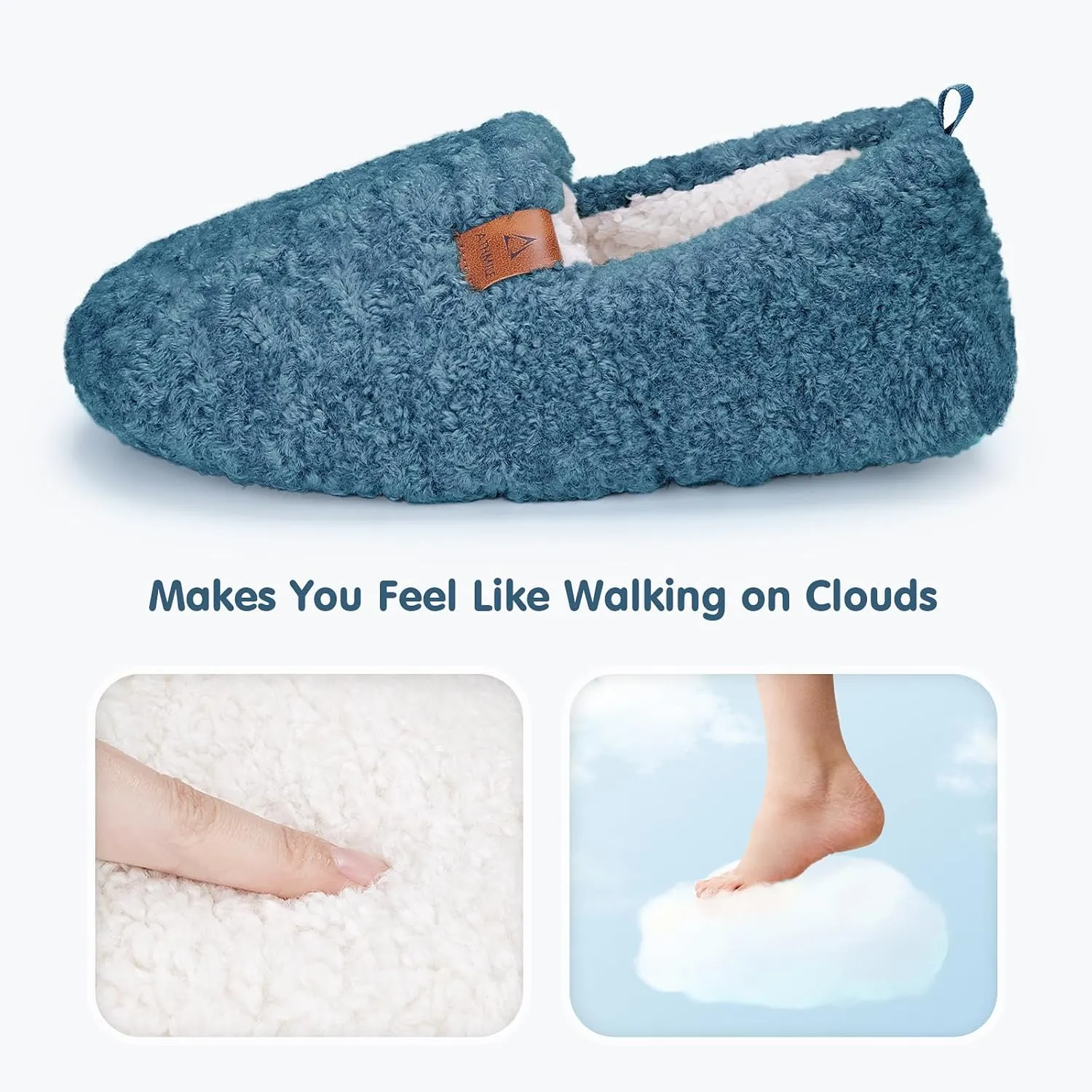 ATHMILE Women's Slippers Fuzzy Curly House Slippers Memory Foam Loafer with Polar Fleece Lining Indoor Outdoor