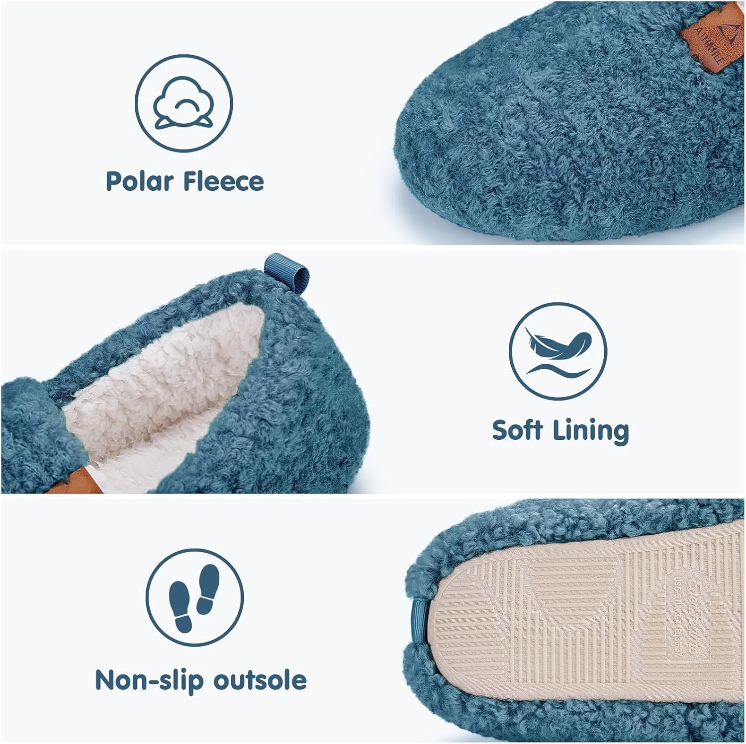 ATHMILE Women's Slippers Fuzzy Curly House Slippers Memory Foam Loafer with Polar Fleece Lining Indoor Outdoor