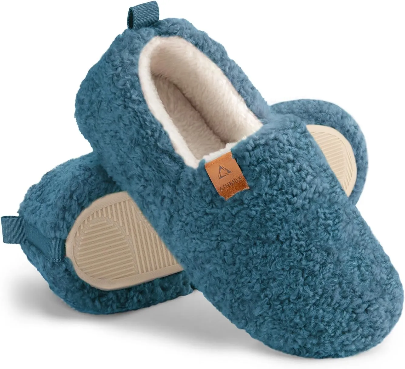 ATHMILE Women's Slippers Fuzzy Curly House Slippers Memory Foam Loafer with Polar Fleece Lining Indoor Outdoor