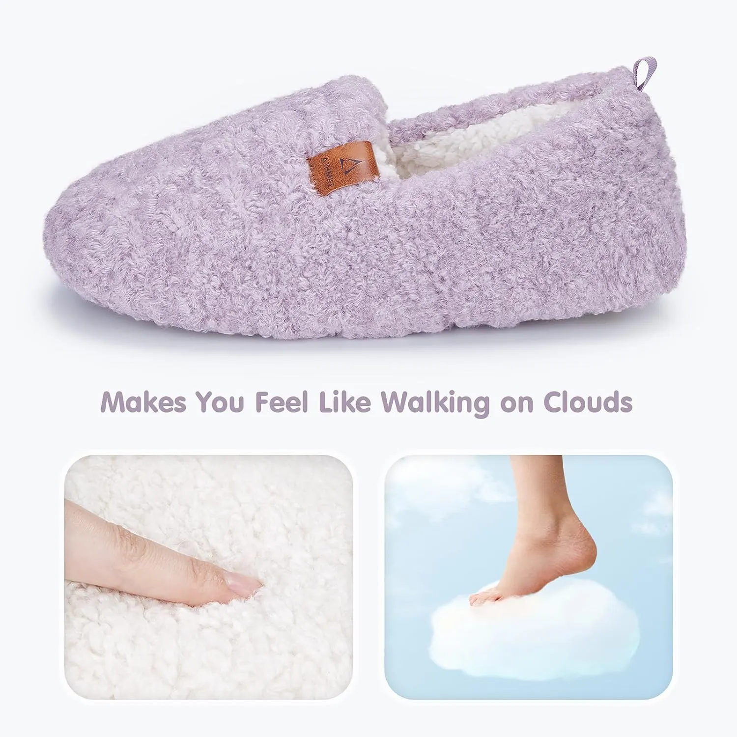 ATHMILE Women's Slippers Fuzzy Curly House Slippers Memory Foam Loafer with Polar Fleece Lining Indoor Outdoor