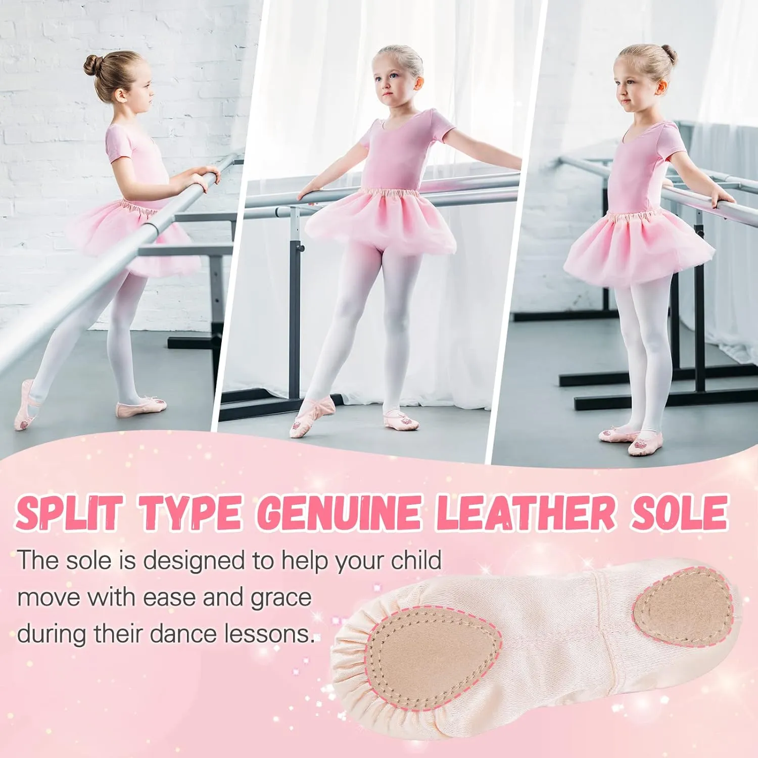 Ballet Shoes for Girls, Split Sole Toddler Ballet Shoes Satin Ballet Slippers for Girls Toddler/Little/Big Kid
