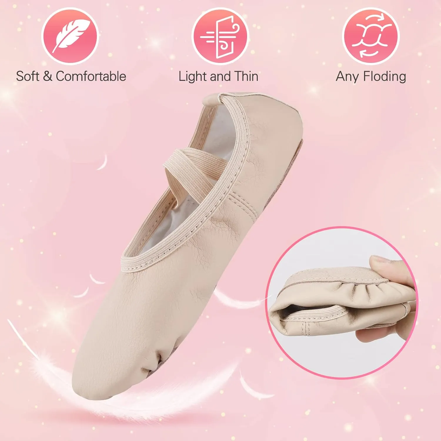 Ballet Shoes for Girls,Soft Leather Ballet Slippers No-Tie Dance Shoes for Toddler Girls/Little/Big Kids