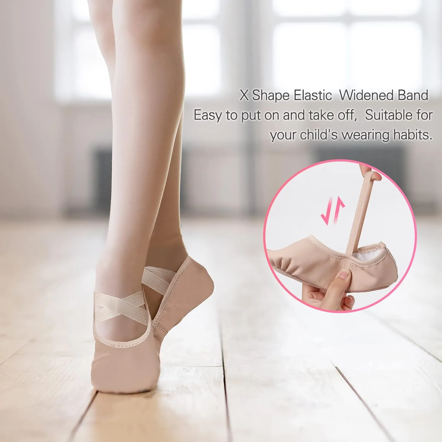 Ballet Shoes for Girls,Soft Leather Ballet Slippers No-Tie Dance Shoes for Toddler Girls/Little/Big Kids