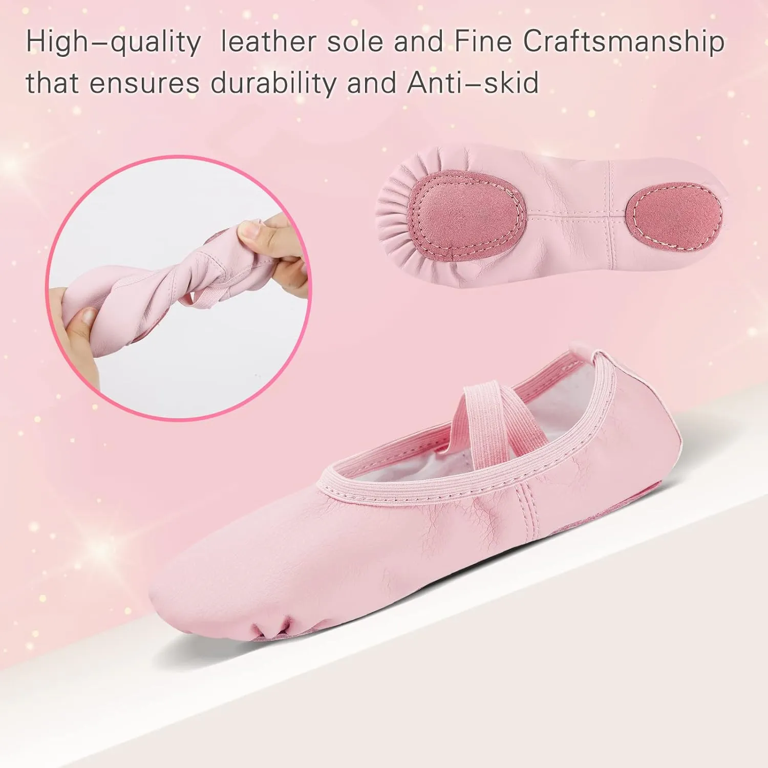 Ballet Shoes for Girls,Soft Leather Ballet Slippers No-Tie Dance Shoes for Toddler Girls/Little/Big Kids