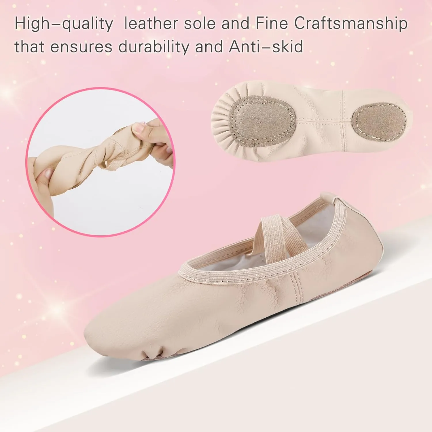 Ballet Shoes for Girls,Soft Leather Ballet Slippers No-Tie Dance Shoes for Toddler Girls/Little/Big Kids
