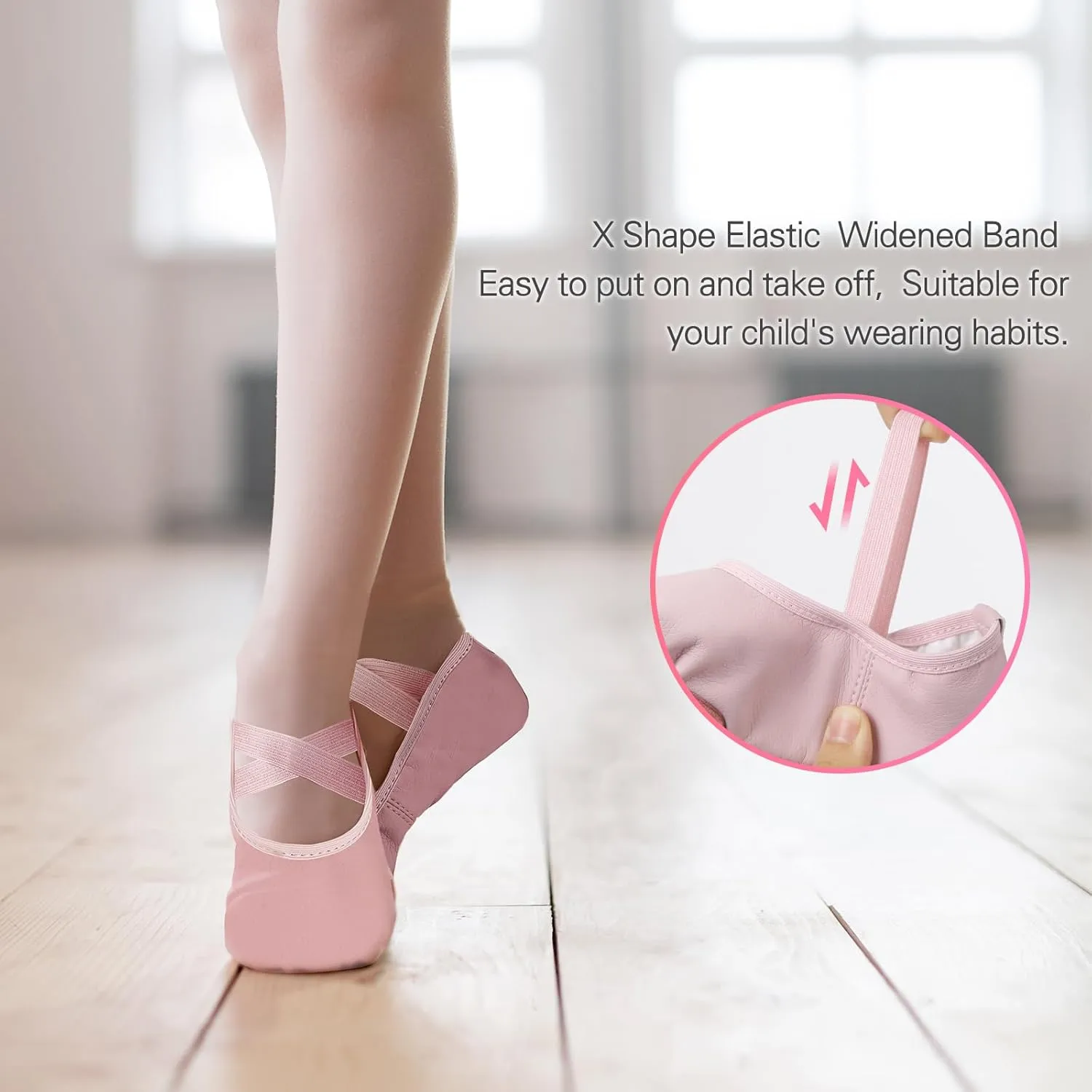 Ballet Shoes for Girls,Soft Leather Ballet Slippers No-Tie Dance Shoes for Toddler Girls/Little/Big Kids