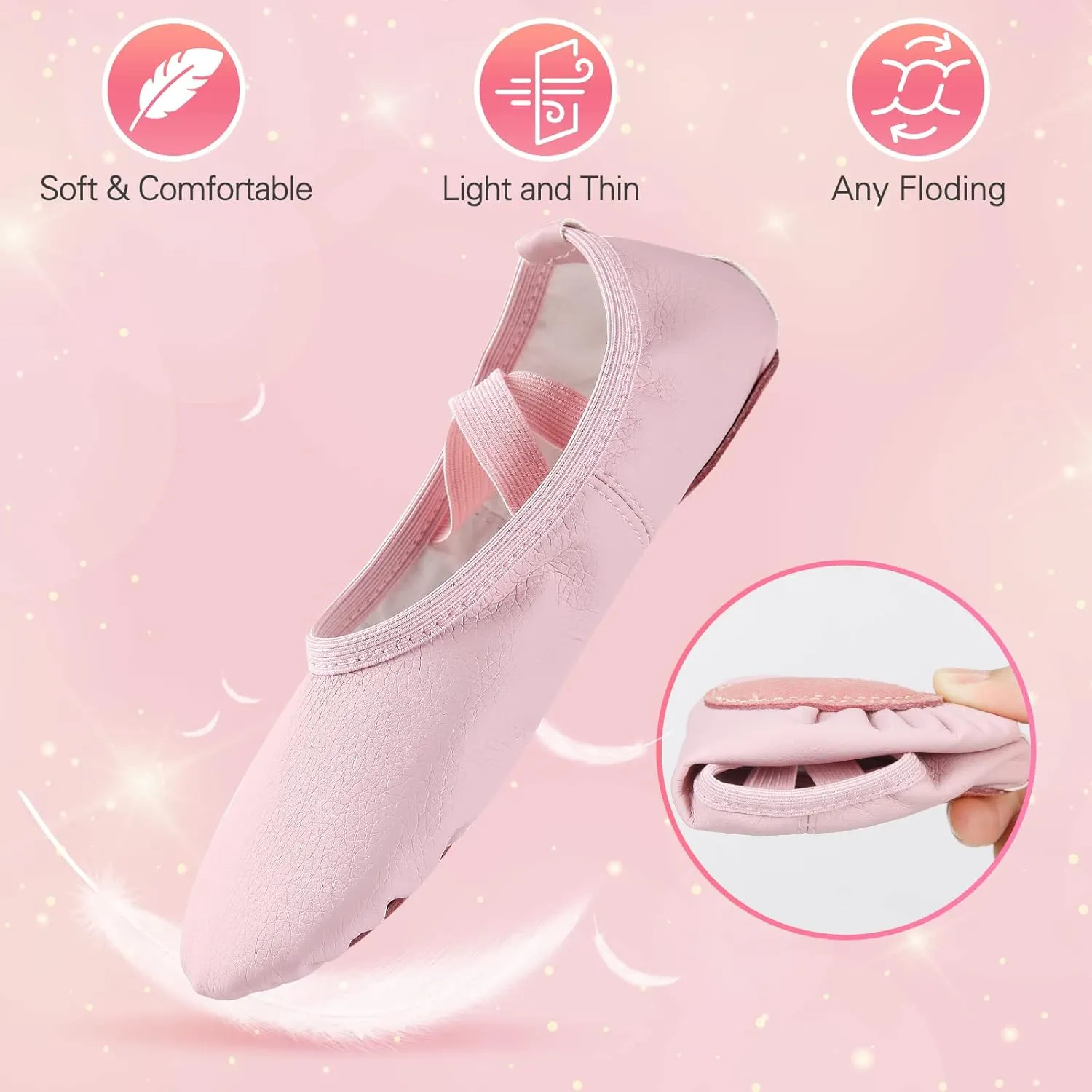 Ballet Shoes for Girls,Soft Leather Ballet Slippers No-Tie Dance Shoes for Toddler Girls/Little/Big Kids