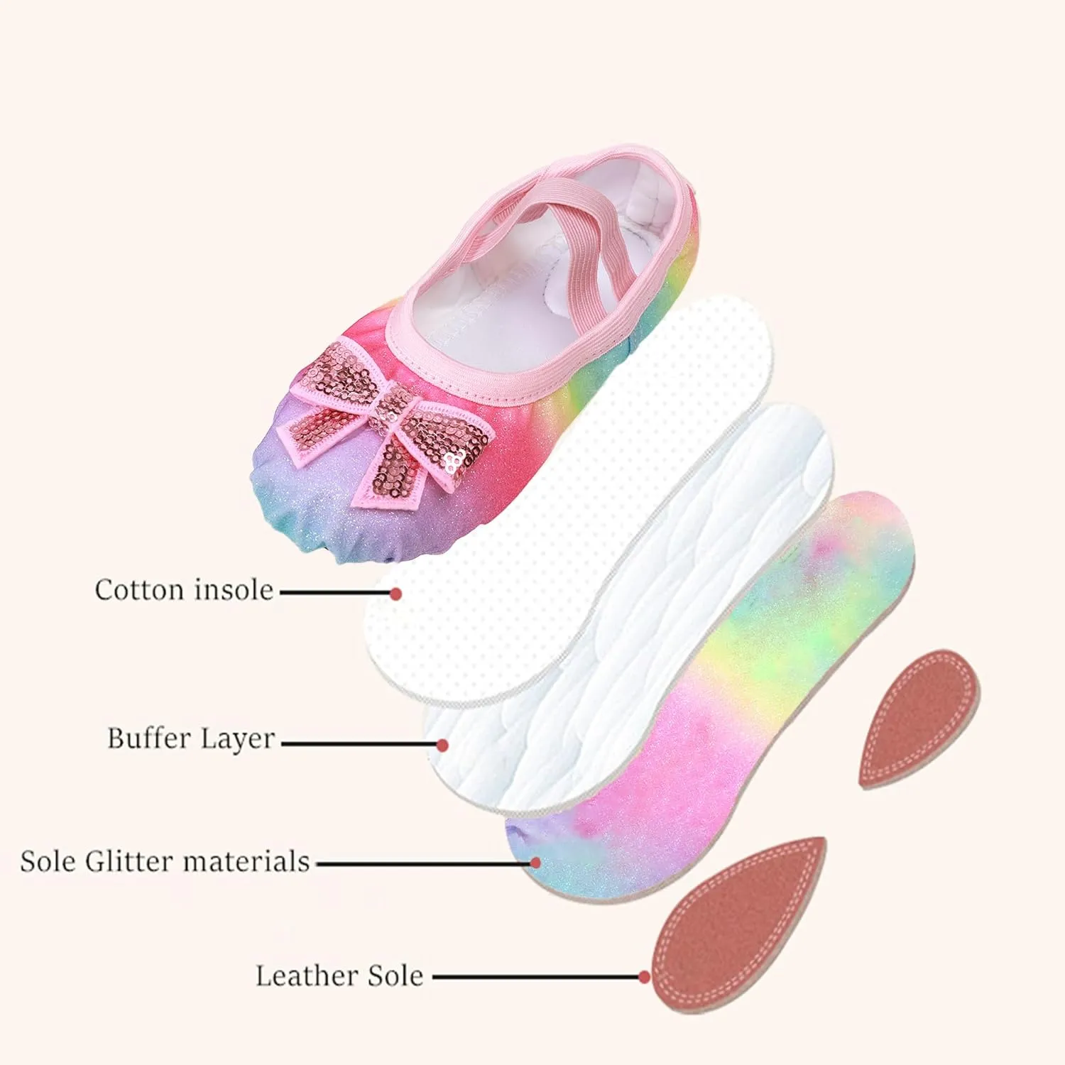 Ballet Shoes Glitter Split-Sole for Girls Toddler Dance Slippers with Elastic Laces for (Toddler/Little Kid/Big Kid)