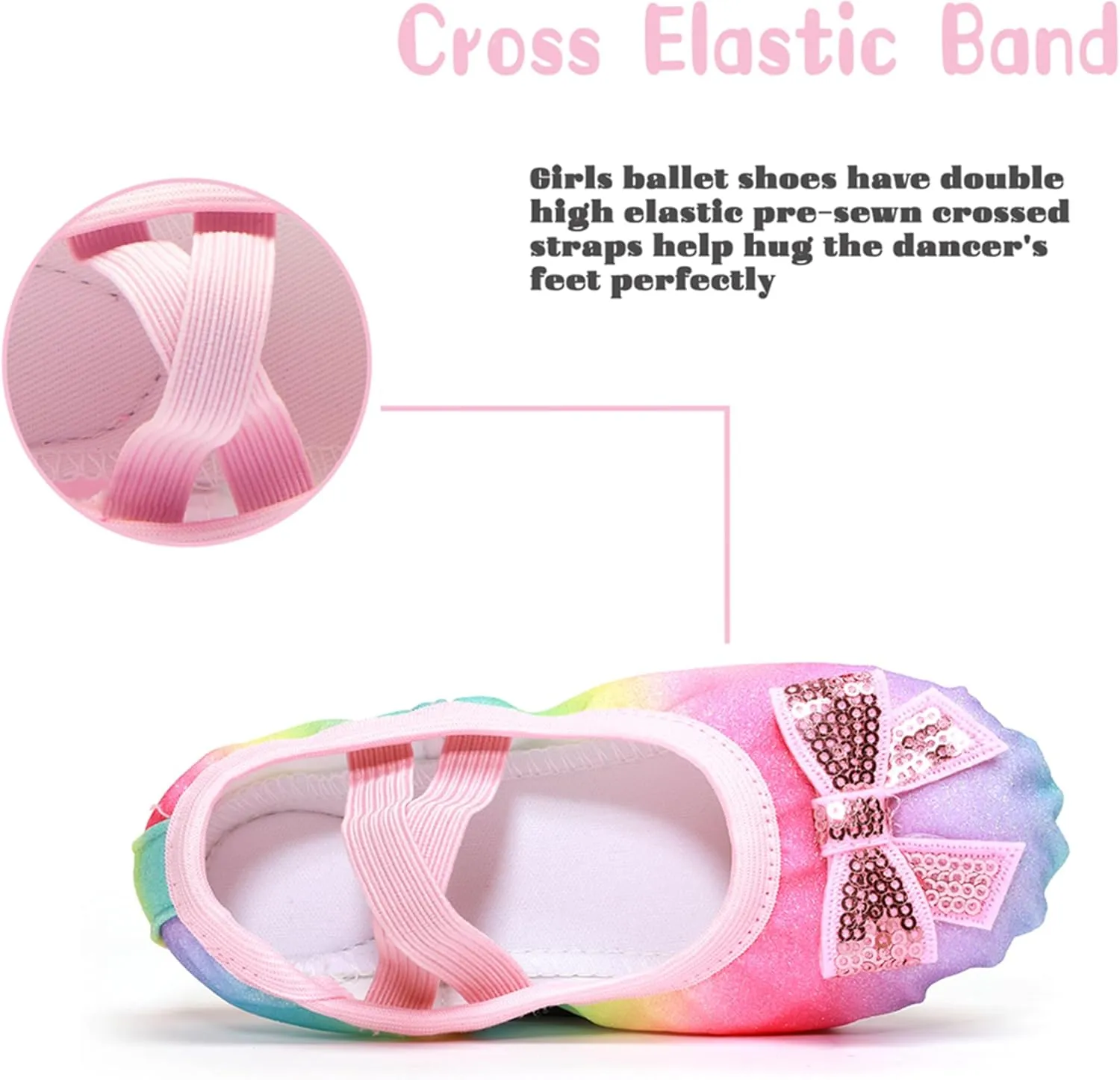 Ballet Shoes Glitter Split-Sole for Girls Toddler Dance Slippers with Elastic Laces for (Toddler/Little Kid/Big Kid)