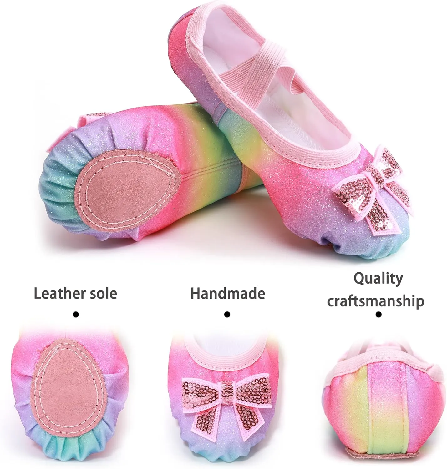 Ballet Shoes Glitter Split-Sole for Girls Toddler Dance Slippers with Elastic Laces for (Toddler/Little Kid/Big Kid)