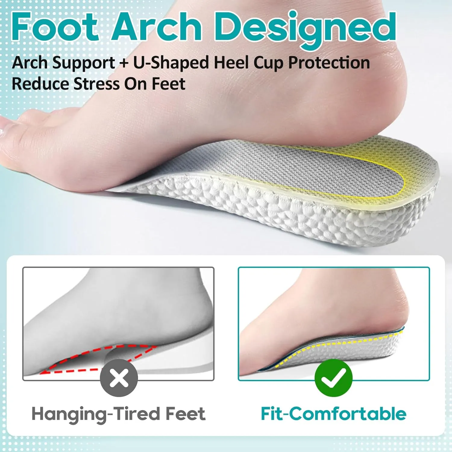 Brandone Insoles - Orthopedic High Pads 1.0 - Height Increase Insoles - Arch Support Insoles for Plantar Fasciitis, Flat Feet, Over-Pronation, Achilles Tendonitis, Foot Pain Relief (Gray, 1.4Inch)