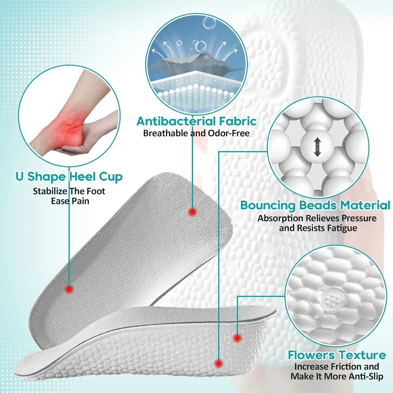 Brandone Insoles - Orthopedic High Pads 1.0 - Height Increase Insoles - Arch Support Insoles for Plantar Fasciitis, Flat Feet, Over-Pronation, Achilles Tendonitis, Foot Pain Relief (Gray, 1.4Inch)