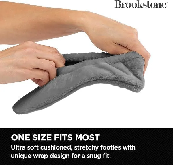 Brookstone Plush Footies - Slippers with Memory Foam Insole - Ultra-Soft Sherpa Footies for Indoor Wear, Non-Skid Sole, One-Size-Fits-Most, Machine Washable Slippers for Women