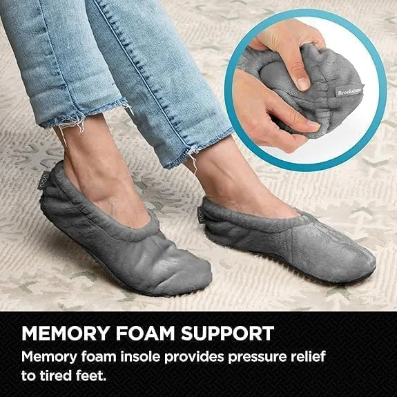Brookstone Plush Footies - Slippers with Memory Foam Insole - Ultra-Soft Sherpa Footies for Indoor Wear, Non-Skid Sole, One-Size-Fits-Most, Machine Washable Slippers for Women