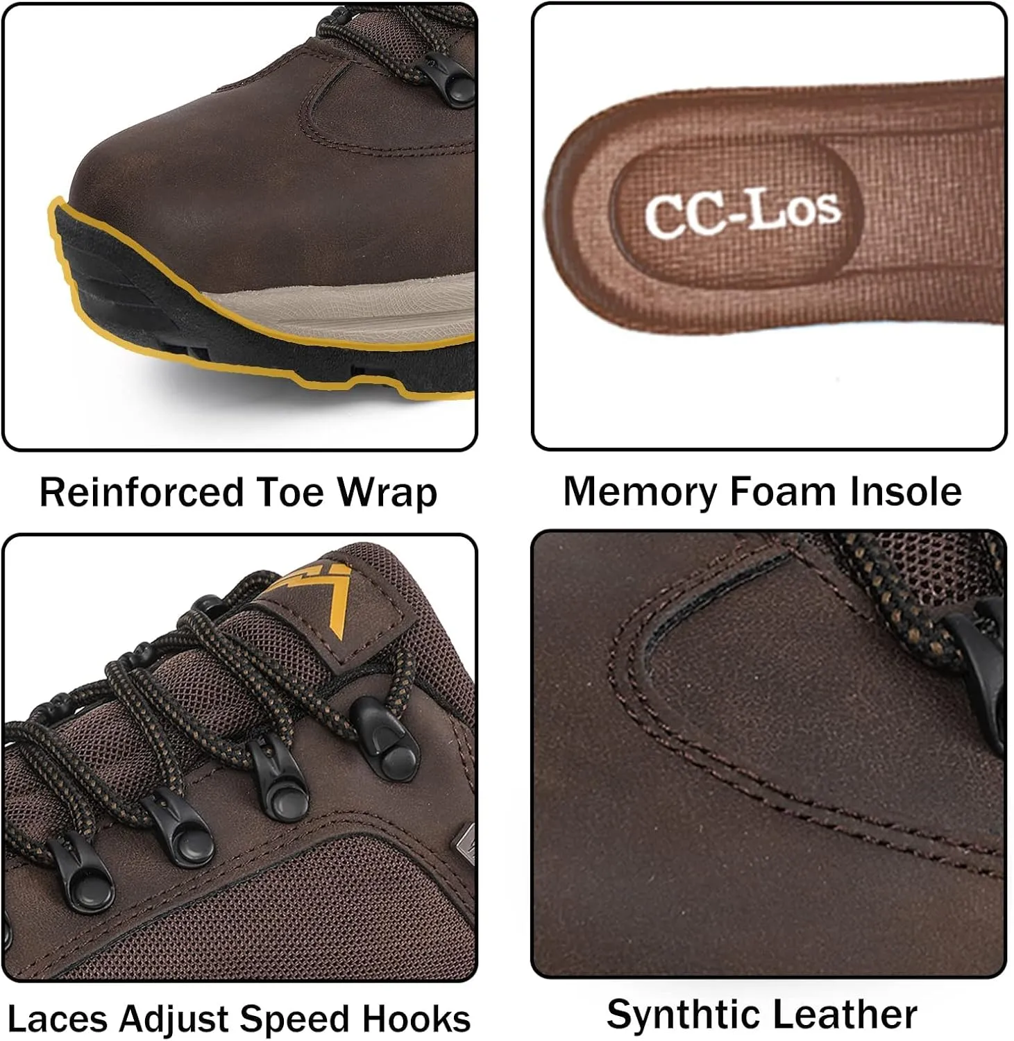 CC-Los Men's Hiking Shoes | Waterproof Work Shoes | Non-Slip & Comfortable Walking Size 7.5-14