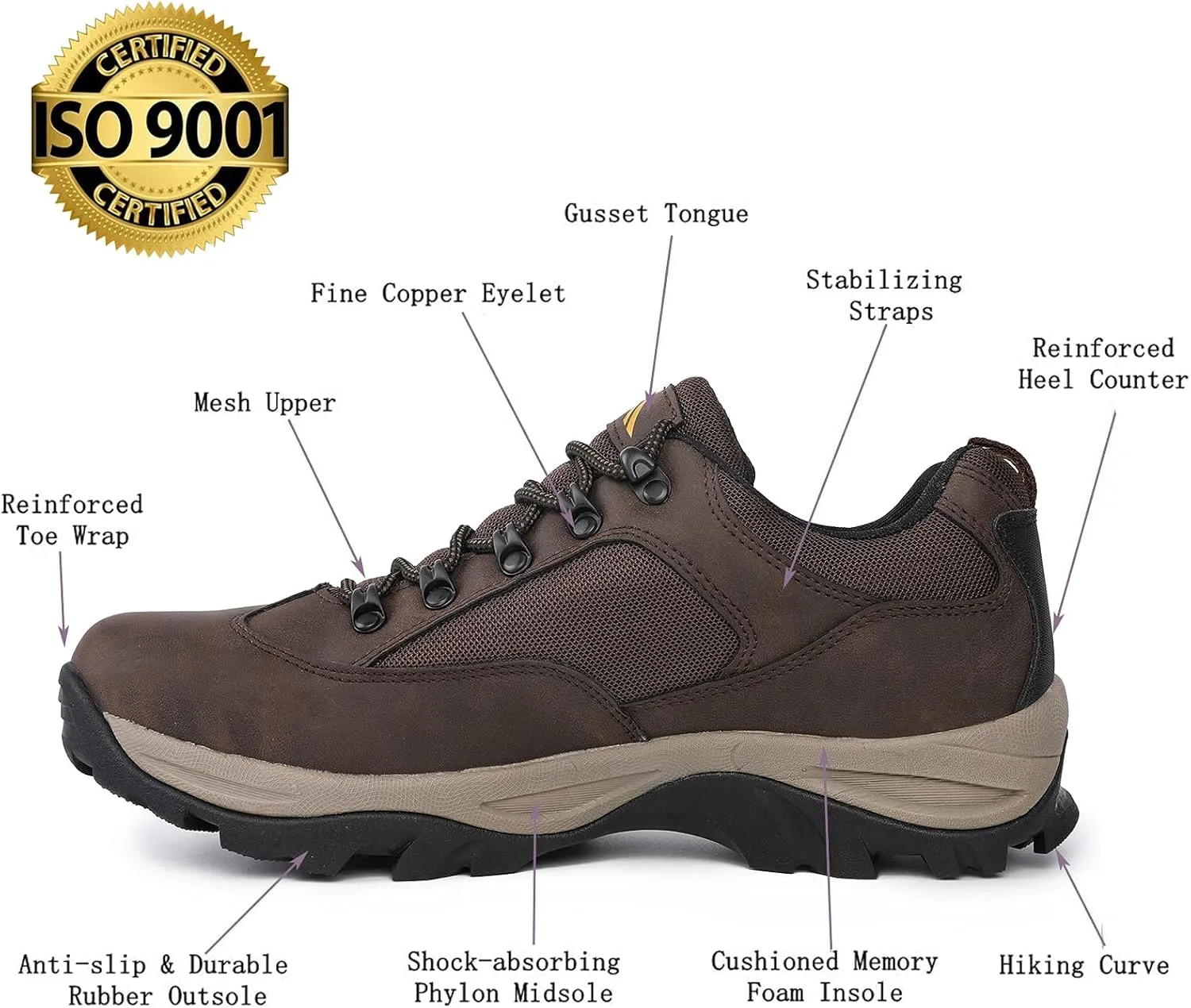 CC-Los Men's Hiking Shoes | Waterproof Work Shoes | Non-Slip & Comfortable Walking Size 7.5-14