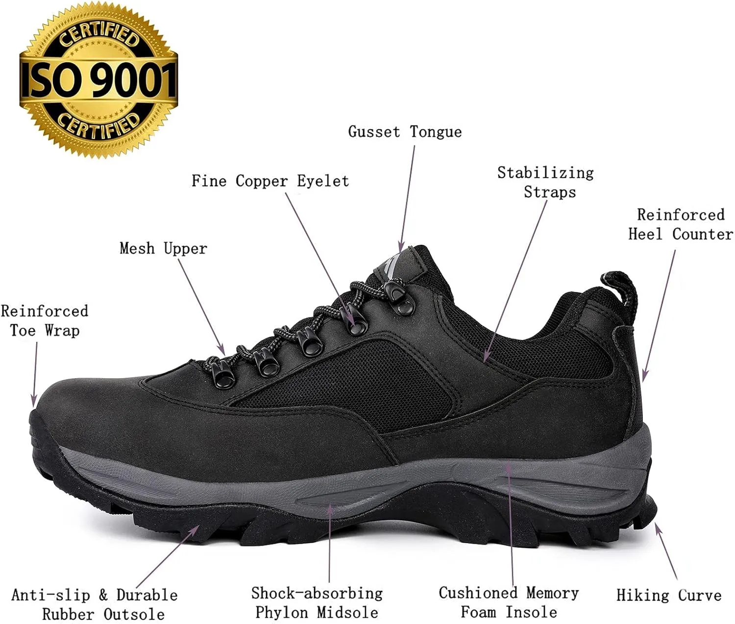 CC-Los Men's Hiking Shoes | Waterproof Work Shoes | Non-Slip & Comfortable Walking Size 7.5-14