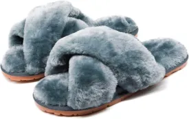 Crazy Lady Women's Fuzzy Fluffy House Slippers Cute Plush Memory Foam Shoes Cross Band Indoor Outdoor Open Toe Sandals