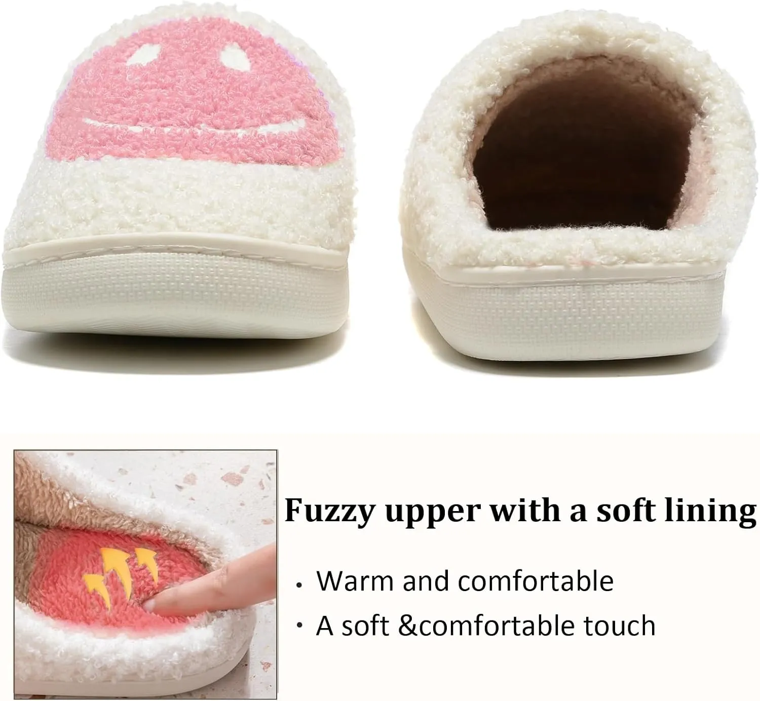 Cute House Slippers for Women Men with Memory Foam Retro Happy Face Cozy Indoor Outdoor Fuzzy Plush Shoes