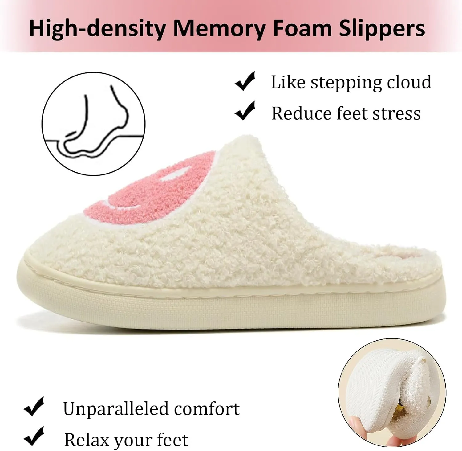 Cute House Slippers for Women Men with Memory Foam Retro Happy Face Cozy Indoor Outdoor Fuzzy Plush Shoes